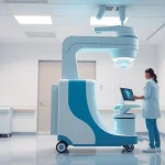 Healthcare professional using a mobile x-ray system to provide efficient patient care.