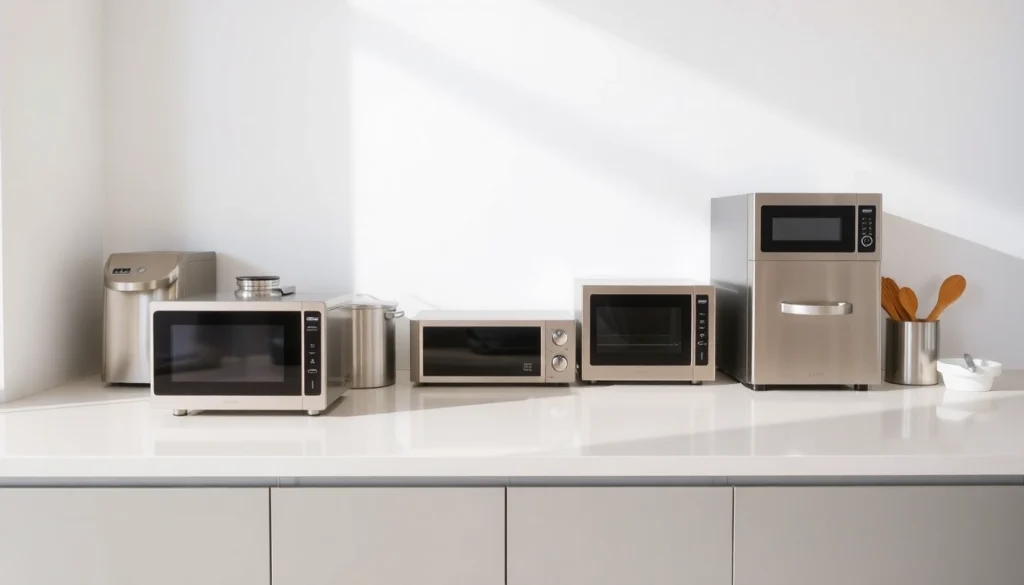 Showcase affordable kitchen appliances featuring sleek stainless steel designs that enhance any modern kitchen.