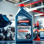 Showcasing full synthetic motorcraft oil in a professional mechanic's environment, emphasizing quality and reliability.