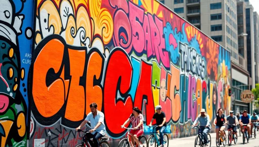 Showcasing emerging artists in Chicago through vibrant street art mural.