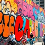 Showcasing emerging artists in Chicago through vibrant street art mural.