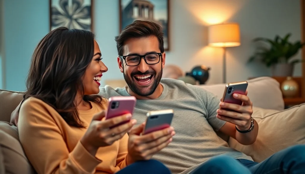 Engaging in a playful dirty chat, a couple smiles during their lively conversation.