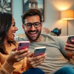 Engaging in a playful dirty chat, a couple smiles during their lively conversation.