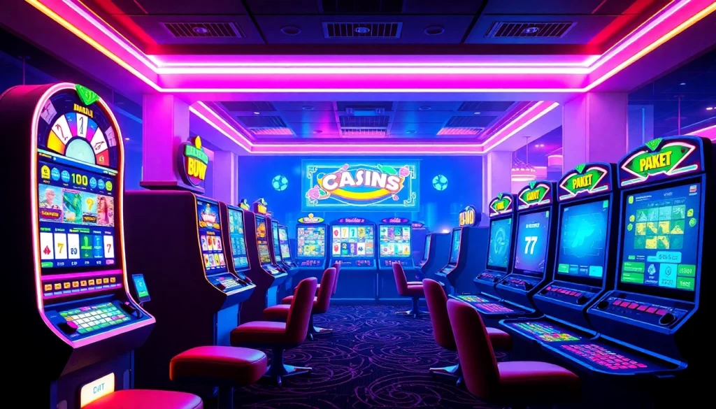 Engaging gaming scene at Petirzeus88 with slots, poker, and a vibrant casino atmosphere