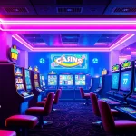 Engaging gaming scene at Petirzeus88 with slots, poker, and a vibrant casino atmosphere