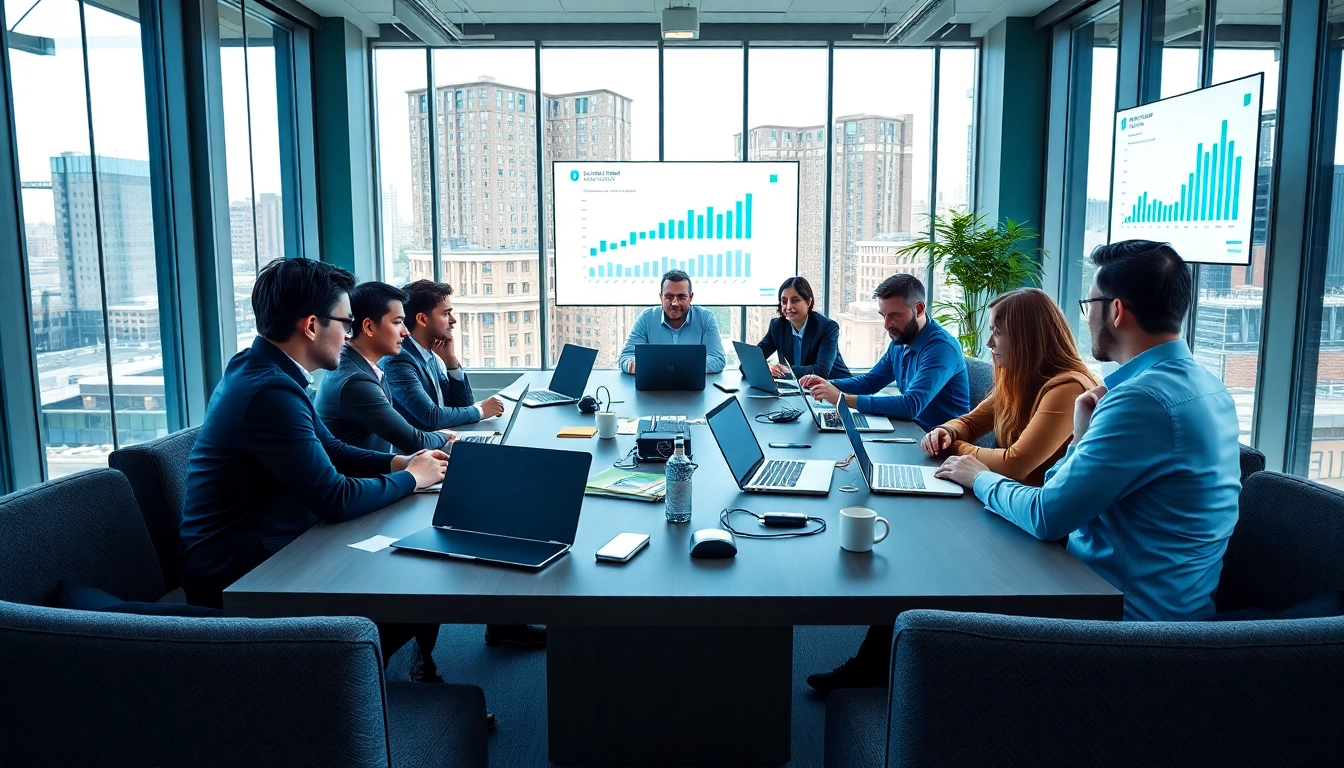 Engaged digital marketing team strategizing in Edmonton office for effective campaigns.