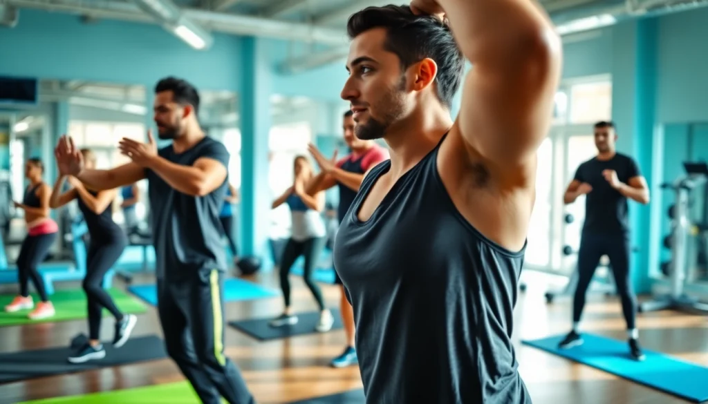 Find the best gym near me with professional trainers leading an energetic workout session.