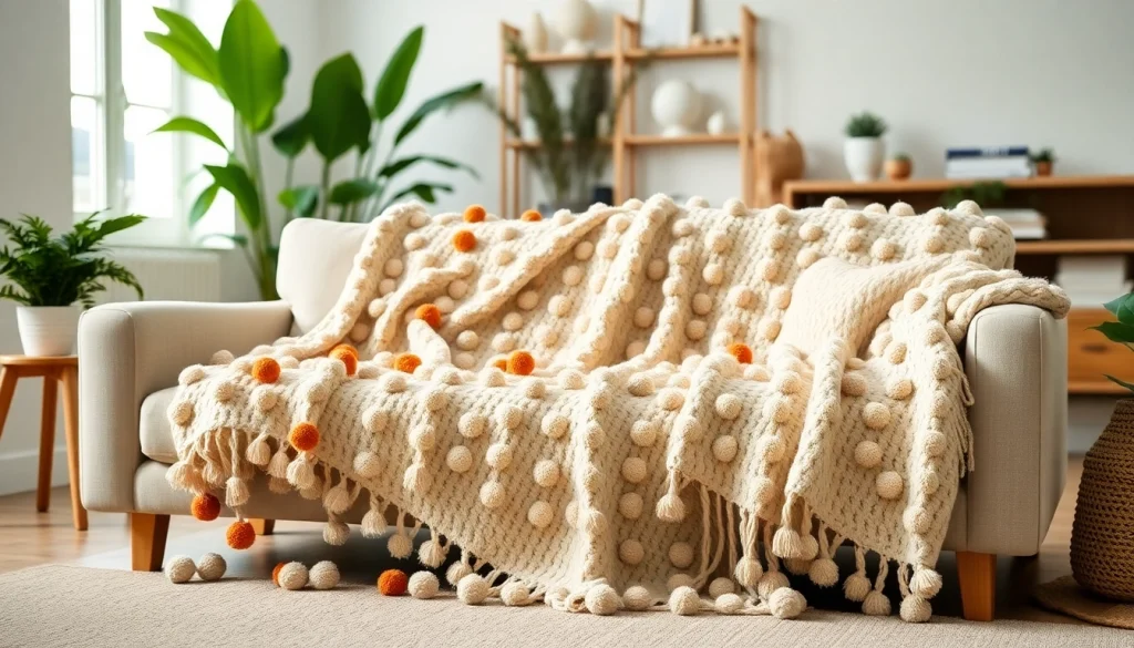 Enhance your decor with the Moroccan pompom blanket from https://labboho.com/collections/pompom-blanket, showcasing its cozy design.