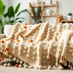 Enhance your decor with the Moroccan pompom blanket from https://labboho.com/collections/pompom-blanket, showcasing its cozy design.
