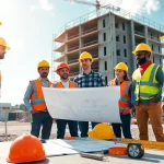 NVQ Level 6 Construction Contracting operations answers illustrated through a diverse team collaborating on a job site.