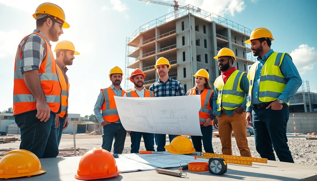 NVQ Level 6 Construction Contracting operations answers illustrated through a diverse team collaborating on a job site.