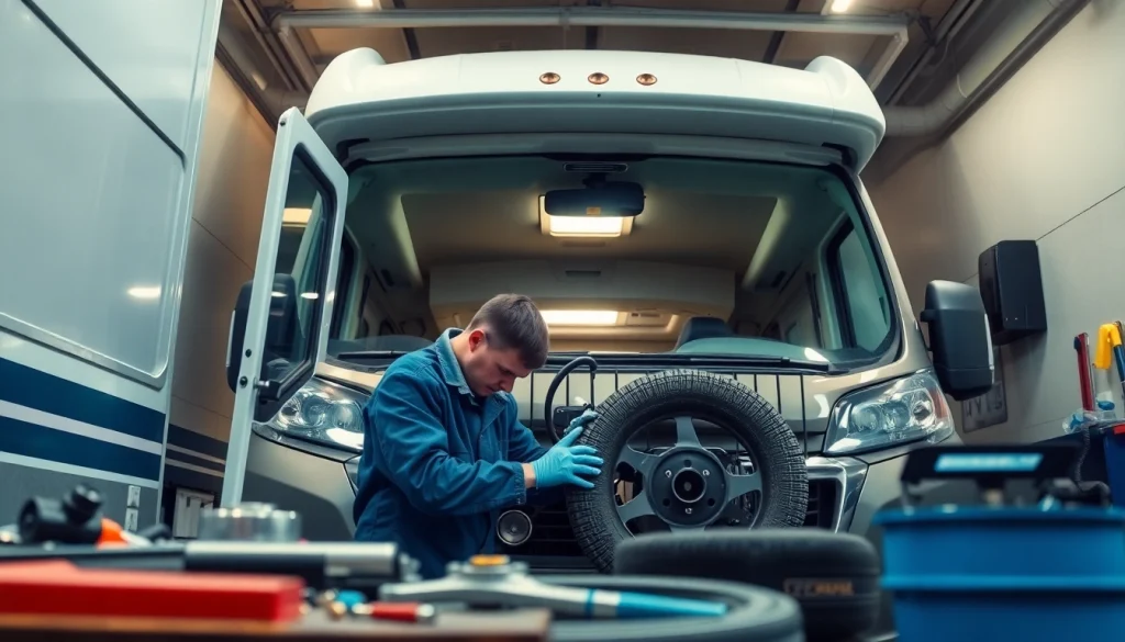 Experienced mechanic provides Camper Van Repair Services in a bright, organized garage environment.