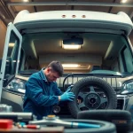 Experienced mechanic provides Camper Van Repair Services in a bright, organized garage environment.