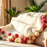 Cozy Moroccan Cotton Pompom Blankets adding vibrant style to a relaxed living room.