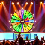 Exciting game show featuring estrazioni crazy time with a vibrant wheel and animated host engaging the audience.
