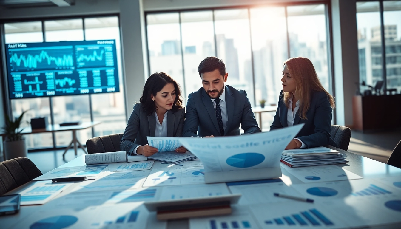 Engage in competitor pricing analysis with business analysts reviewing data in a modern office.
