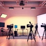 Engaging promotional video production showcasing 홍보영상제작 techniques in a creative workspace.
