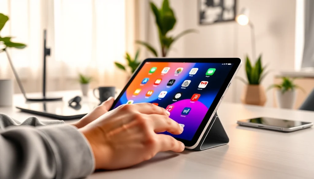 Buy iPad Pro in a modern workspace, showcasing productivity with vibrant apps.