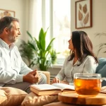 Engaging therapy session focused on healing trauma, showcasing compassion in a warm environment.