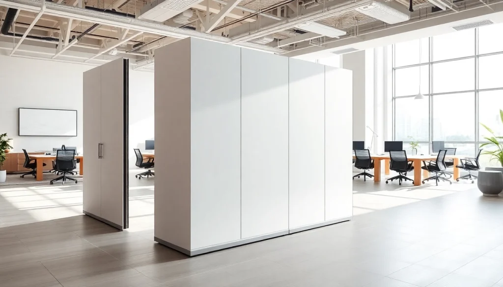 Enhance your space with a stylish Folding Partition Wall that elegantly divides the office.
