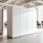 Enhance your space with a stylish Folding Partition Wall that elegantly divides the office.