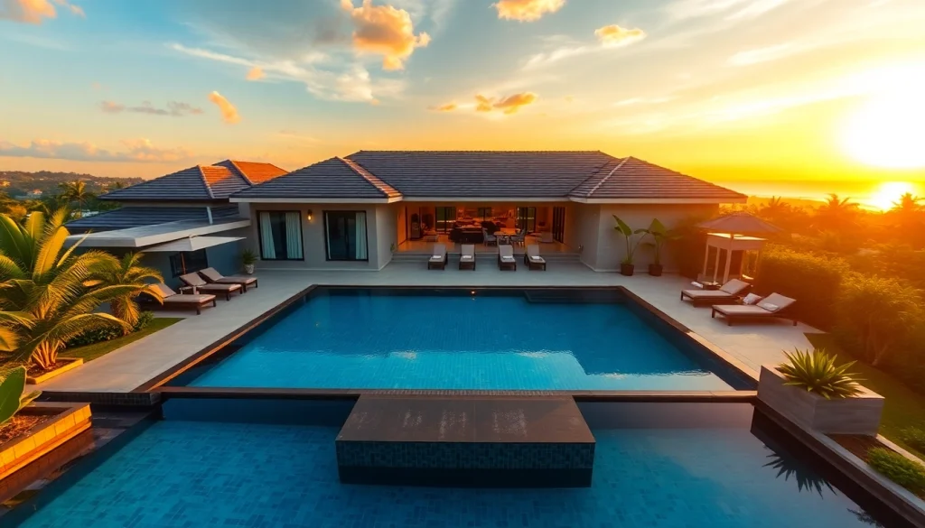 Phuket real estate agent showcasing an elegant luxury villa set against a picturesque landscape.