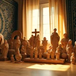 Admire beautifully crafted olive wood carvings showcasing intricate details and natural textures.