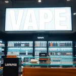 Shop for vape connects, showcasing an array of premium vape kits and accessories within a contemporary store.