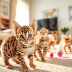 Engaging Bengal Kittens for Sale playing in a vibrant, sunlit living room.