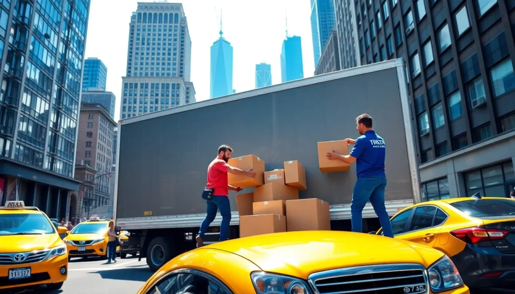 Best movers nyc expertly loading a moving truck in bustling New York City.