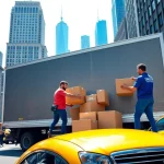 Best movers nyc expertly loading a moving truck in bustling New York City.