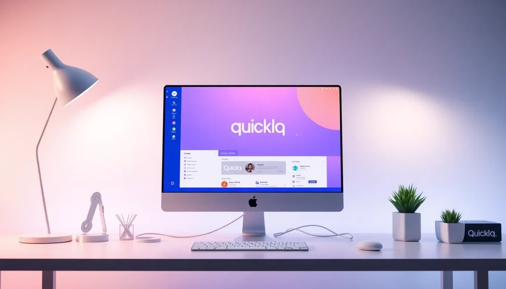 Showcase the quickq官网 interface displayed on a clean computer screen in a modern workspace.