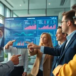 Engaging professionals leveraging AI for competitor analysis in a modern office setting.