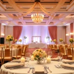 Set the stage at the city venue event center for a beautiful event with elegant decor and inviting atmosphere.