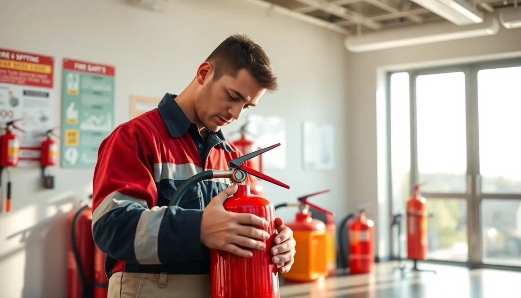 Conducting fire extinguisher service with attention to safety standards during an inspection