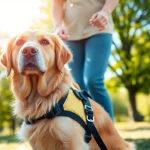 Buy a service dog in training with a handler in a sunny park, showcasing companionship and support.
