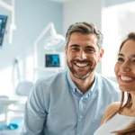 Assessing dental bridges during a consultation in a modern clinic.