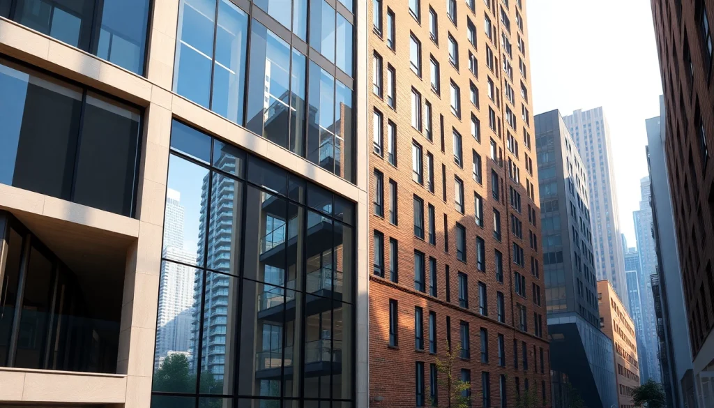 Architektur Visualisierung eines modernen Wohngebäudes in einer urbanen Umgebung mit lebendigen Details.