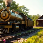 Experience railroad tycoon free download with a stunning steam locomotive scene highlighting vintage charm.