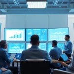 Site reliability engineering experts collaborating in a modern office, fostering innovation and technology.