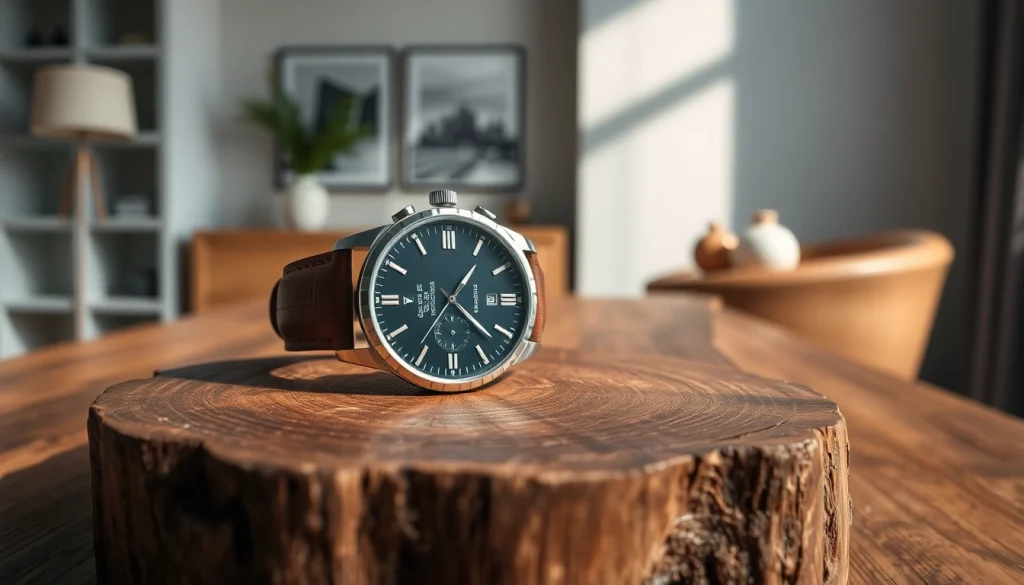 Präsentieren Sie die Herren Armbanduhr, mit hochwertigem Lederarmband und modernem Design.