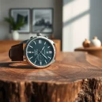 Präsentieren Sie die Herren Armbanduhr, mit hochwertigem Lederarmband und modernem Design.