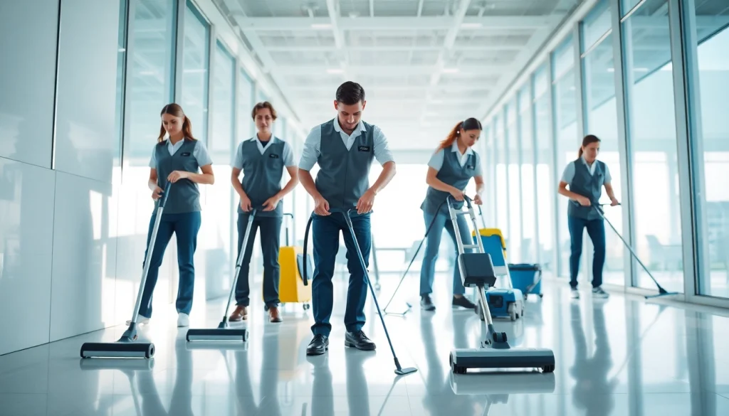 Enhance your workspace's cleanliness with professional commercial cleaning services Melbourne, showcased by an active cleaning team.