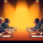 Negotiation highlighting Russia Africa relations with leaders engaged in dialogue.