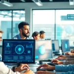 Analyze text with advanced AI detection tools in a modern workspace setting.