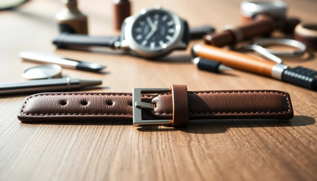 Examine a stylish 18mm leather watch strap featuring detailed stitching and premium leather.