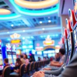 Masukkan untuk Dumdum4D Login slot dalam suasana kasino modern yang ceria dan ramai.