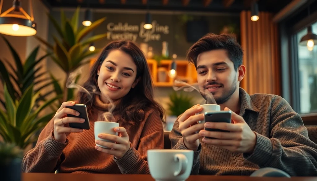 Two individuals engaged in anonymous conversations, enjoying coffee in a cozy café.
