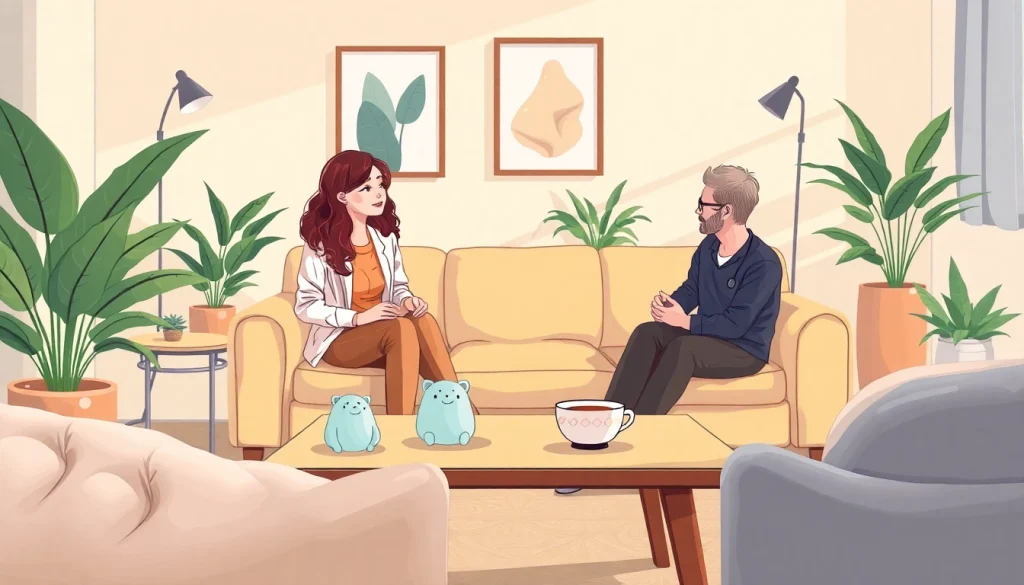 Counselling session with a therapist listening intently in a warm and inviting office space.