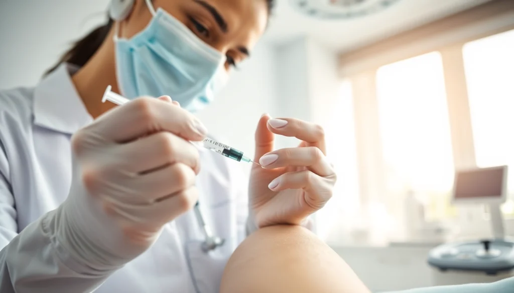 Administering an injectable weight loss treatment with emphasis on precision and care during the procedure.